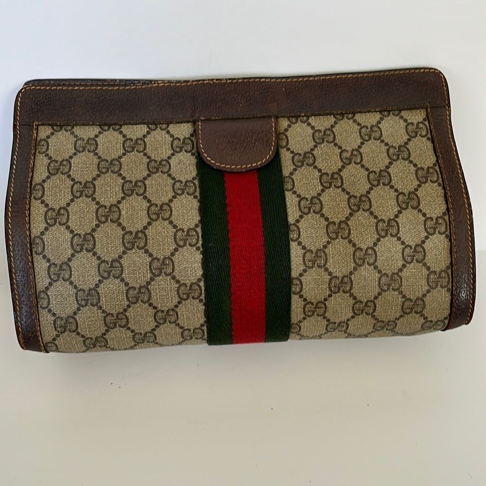 Authentic Gucci Web Sherry Line GG Canvas Clutch with Dust Bag